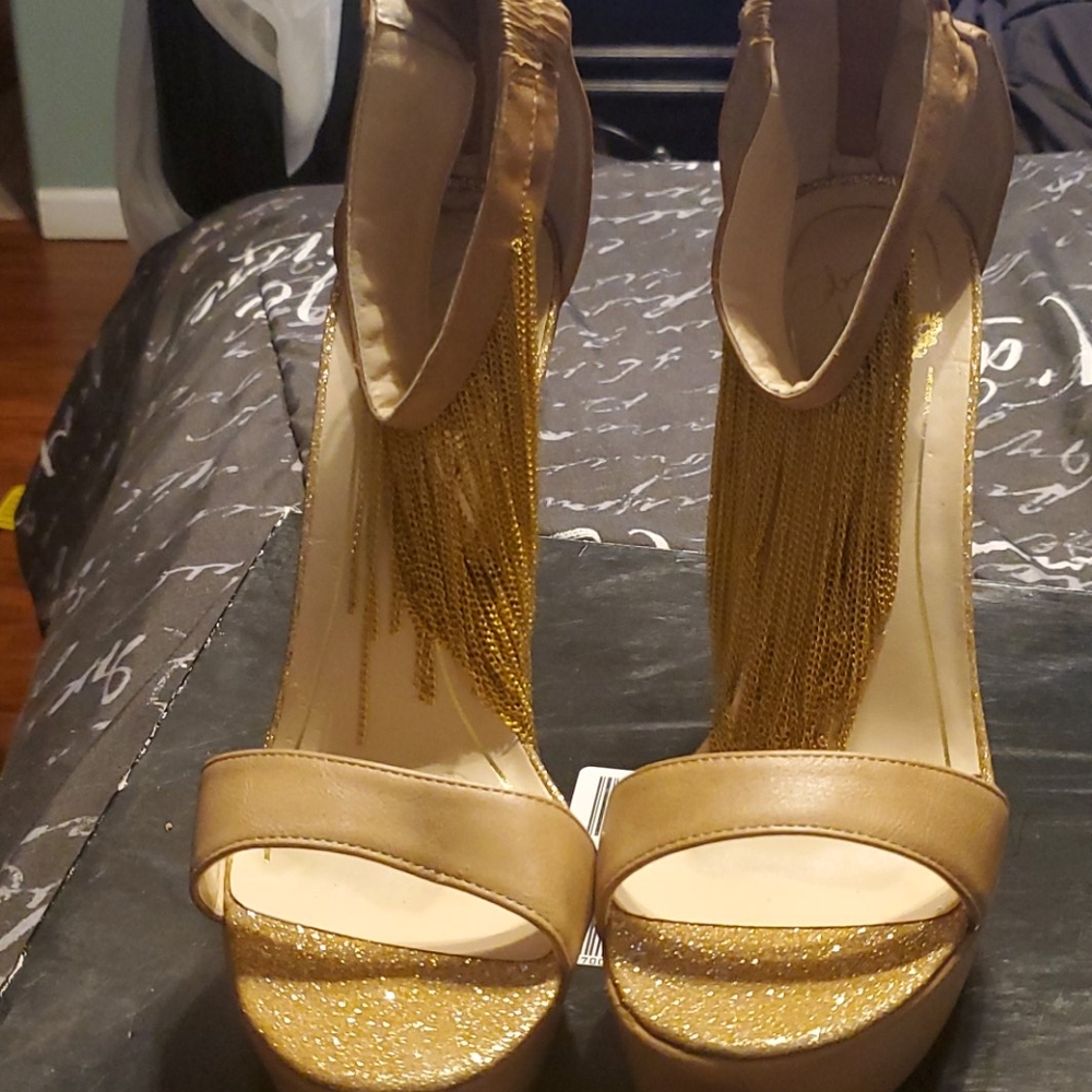 Gold jeweled heels